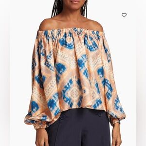 Ulla Johnson Nadya Printed Silk Off-the-Shoulder Blouse